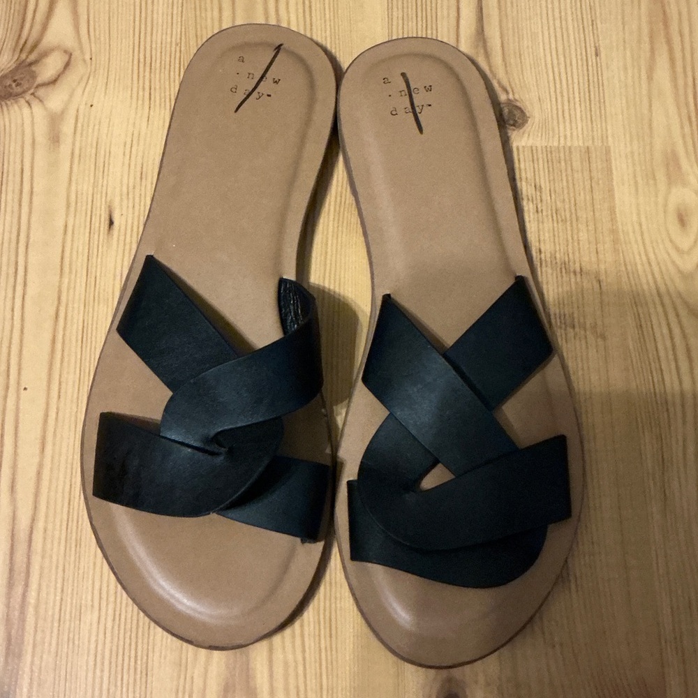 a new day Black Braided Strap Slide Sandals